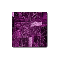 Purple Background Patchwork Flowers Square Magnet by BangZart