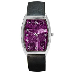 Purple Background Patchwork Flowers Barrel Style Metal Watch by BangZart