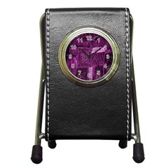 Purple Background Patchwork Flowers Pen Holder Desk Clocks by BangZart