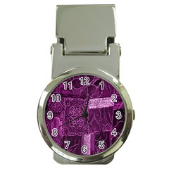 Purple Background Patchwork Flowers Money Clip Watches by BangZart