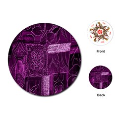 Purple Background Patchwork Flowers Playing Cards (round)  by BangZart