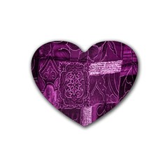 Purple Background Patchwork Flowers Rubber Coaster (heart)  by BangZart