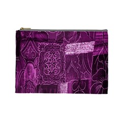 Purple Background Patchwork Flowers Cosmetic Bag (large)  by BangZart