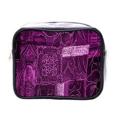 Purple Background Patchwork Flowers Mini Toiletries Bags by BangZart