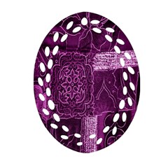 Purple Background Patchwork Flowers Ornament (oval Filigree) by BangZart