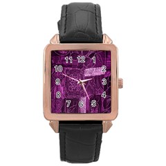 Purple Background Patchwork Flowers Rose Gold Leather Watch  by BangZart