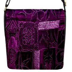 Purple Background Patchwork Flowers Flap Messenger Bag (s) by BangZart