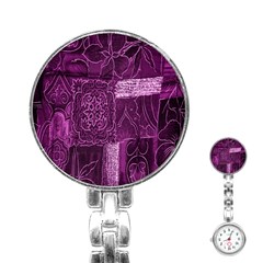 Purple Background Patchwork Flowers Stainless Steel Nurses Watch by BangZart