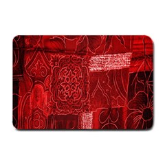 Red Background Patchwork Flowers Small Doormat 