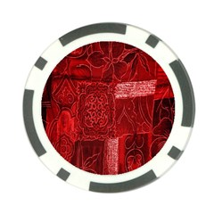 Red Background Patchwork Flowers Poker Chip Card Guard by BangZart