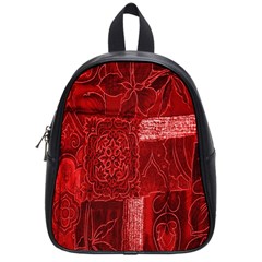 Red Background Patchwork Flowers School Bags (small)  by BangZart