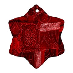 Red Background Patchwork Flowers Snowflake Ornament (two Sides) by BangZart