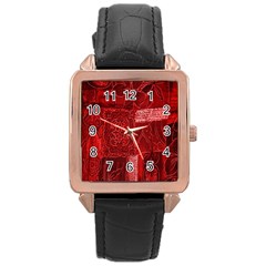 Red Background Patchwork Flowers Rose Gold Leather Watch  by BangZart