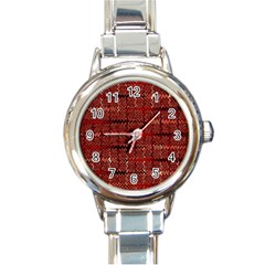 Rust Red Zig Zag Pattern Round Italian Charm Watch by BangZart