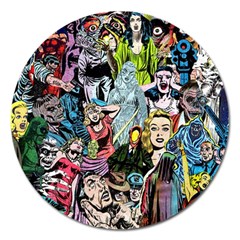 Vintage Horror Collage Pattern Magnet 5  (round) by BangZart