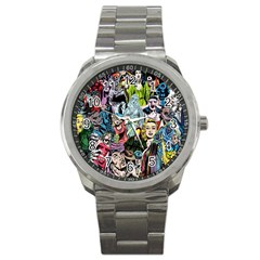 Vintage Horror Collage Pattern Sport Metal Watch by BangZart