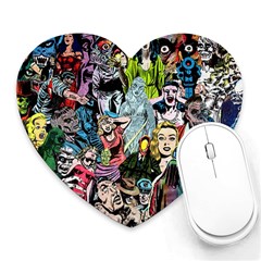 Vintage Horror Collage Pattern Heart Mousepads by BangZart