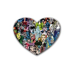 Vintage Horror Collage Pattern Rubber Coaster (heart)  by BangZart