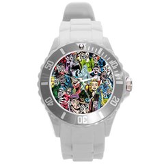 Vintage Horror Collage Pattern Round Plastic Sport Watch (l) by BangZart