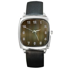 Background Colors Of Green And Gold In A Wave Form Square Metal Watch by BangZart