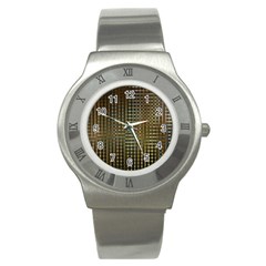 Background Colors Of Green And Gold In A Wave Form Stainless Steel Watch by BangZart