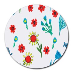 Flowers Fabric Design Round Mousepads by BangZart