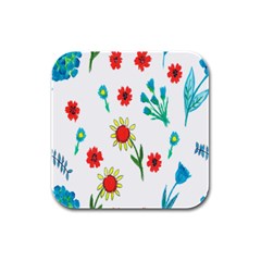 Flowers Fabric Design Rubber Square Coaster (4 Pack)  by BangZart