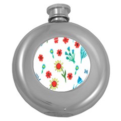 Flowers Fabric Design Round Hip Flask (5 Oz) by BangZart