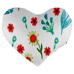 Flowers Fabric Design Large 19  Premium Heart Shape Cushions by BangZart