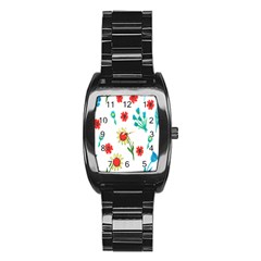 Flowers Fabric Design Stainless Steel Barrel Watch by BangZart