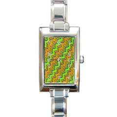 Green Red Brown Zig Zag Background Rectangle Italian Charm Watch by BangZart