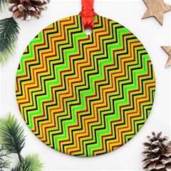 Green Red Brown Zig Zag Background Round Ornament (two Sides) by BangZart