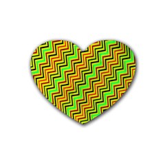 Green Red Brown Zig Zag Background Heart Coaster (4 Pack)  by BangZart