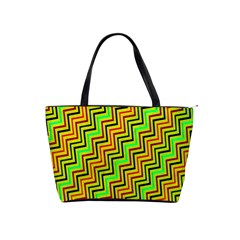 Green Red Brown Zig Zag Background Shoulder Handbags by BangZart