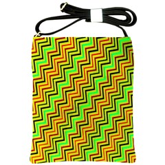 Green Red Brown Zig Zag Background Shoulder Sling Bags by BangZart