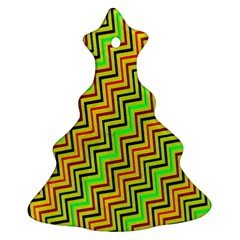 Green Red Brown Zig Zag Background Christmas Tree Ornament (two Sides) by BangZart