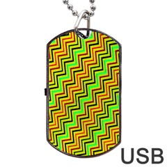 Green Red Brown Zig Zag Background Dog Tag Usb Flash (one Side) by BangZart