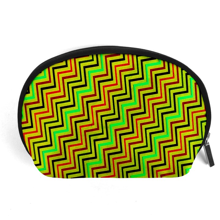 Green Red Brown Zig Zag Background Accessory Pouches (Large) 