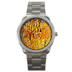 Yellow Chevron Zigzag Pattern Sport Metal Watch