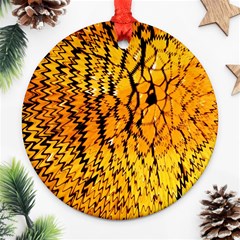 Yellow Chevron Zigzag Pattern Round Ornament (two Sides) by BangZart