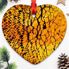 Yellow Chevron Zigzag Pattern Heart Ornament (two Sides) by BangZart