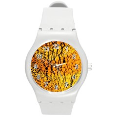 Yellow Chevron Zigzag Pattern Round Plastic Sport Watch (m)