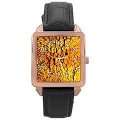 Yellow Chevron Zigzag Pattern Rose Gold Leather Watch 