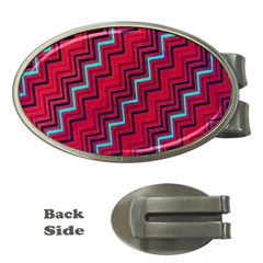 Red Turquoise Black Zig Zag Background Money Clips (oval)  by BangZart