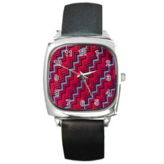 Red Turquoise Black Zig Zag Background Square Metal Watch by BangZart