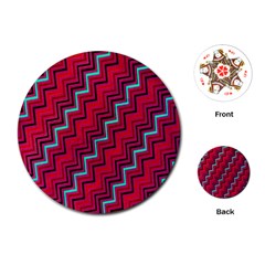 Red Turquoise Black Zig Zag Background Playing Cards (round)  by BangZart