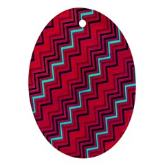 Red Turquoise Black Zig Zag Background Oval Ornament (two Sides) by BangZart