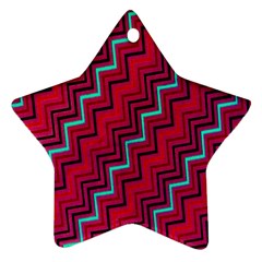 Red Turquoise Black Zig Zag Background Star Ornament (two Sides) by BangZart