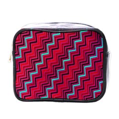 Red Turquoise Black Zig Zag Background Mini Toiletries Bags by BangZart