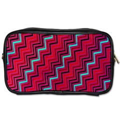 Red Turquoise Black Zig Zag Background Toiletries Bags by BangZart